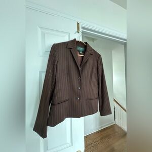 Vintage? Ralph Lauren Petite Size 4p Brown Pin Stripe Women’s Blazer Suit Jacket